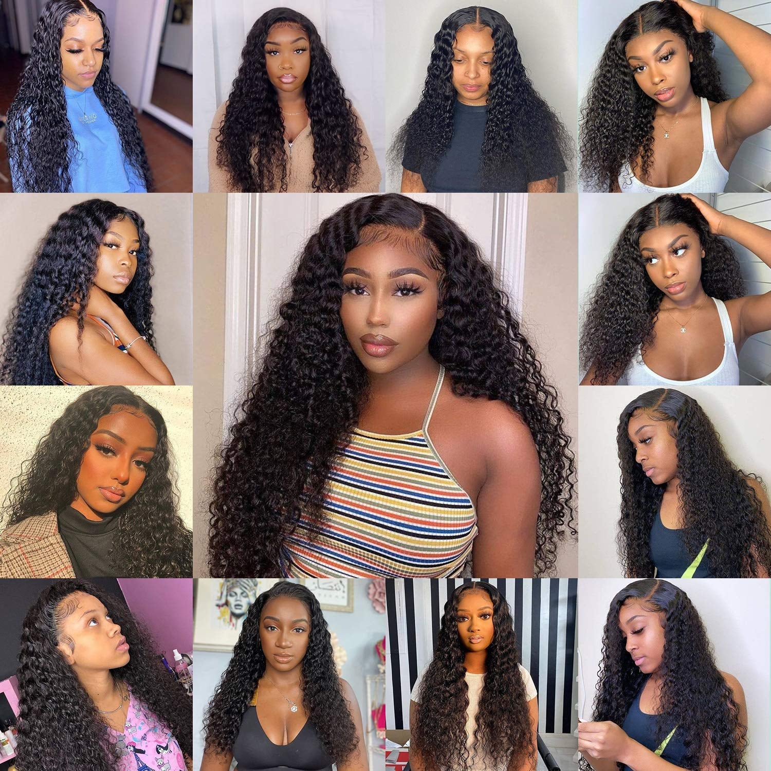 13X4 150% Density Deep Wave Lace Front Wigs Human Hair Pre Plucked Curly Lace Front Wigs Wet and Wavy Virgin  with Baby Hair 18 Inches for Black Women Natural Color