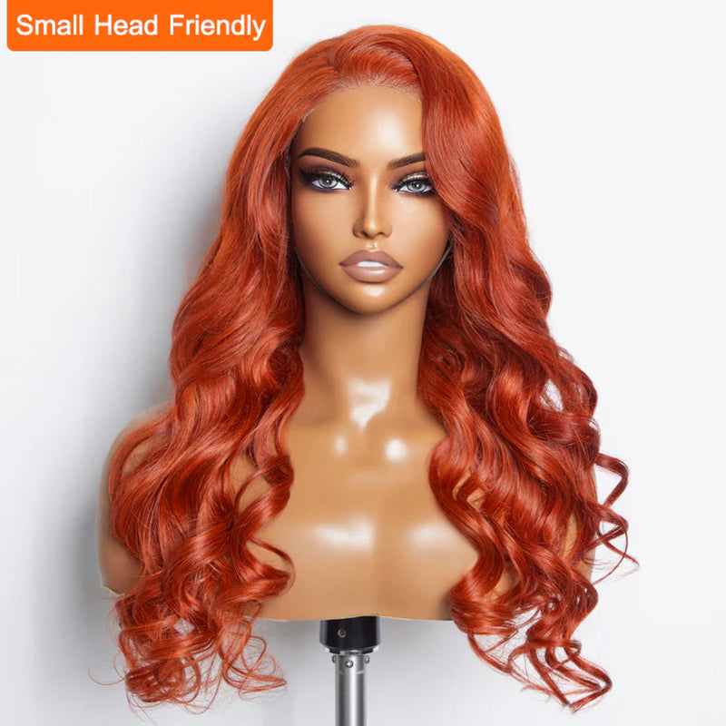 "Stunning 24" Body Wavy Glueless Lace Closure Wig - 100% Human Hair in Vibrant Orange!"