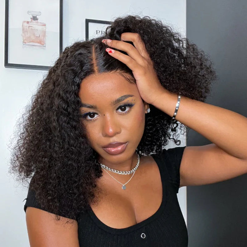 5X5 HD Real Swiss Lace Kinky Curly Glueless Closure Wig