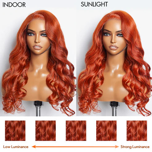 "Stunning 24" Body Wavy Glueless Lace Closure Wig - 100% Human Hair in Vibrant Orange!"